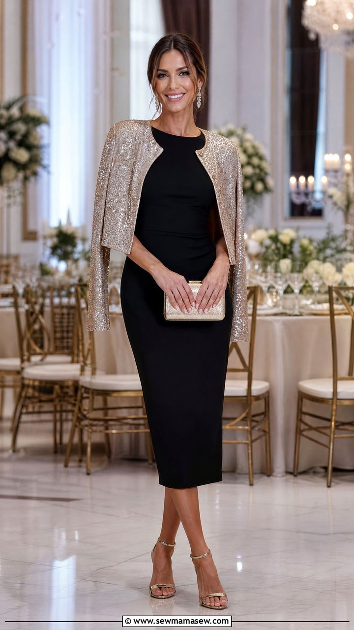Sequin cardigan and black dress formal wedding - 25 How to style a cardigan for a wedding