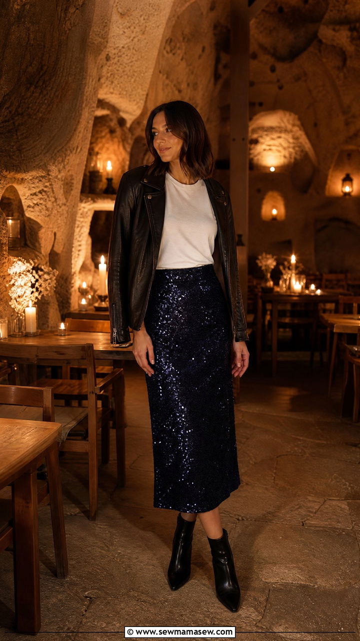 Sequin skirt with basic tee Cappadocia night outfit - 25 Cappadocia outfit ideas