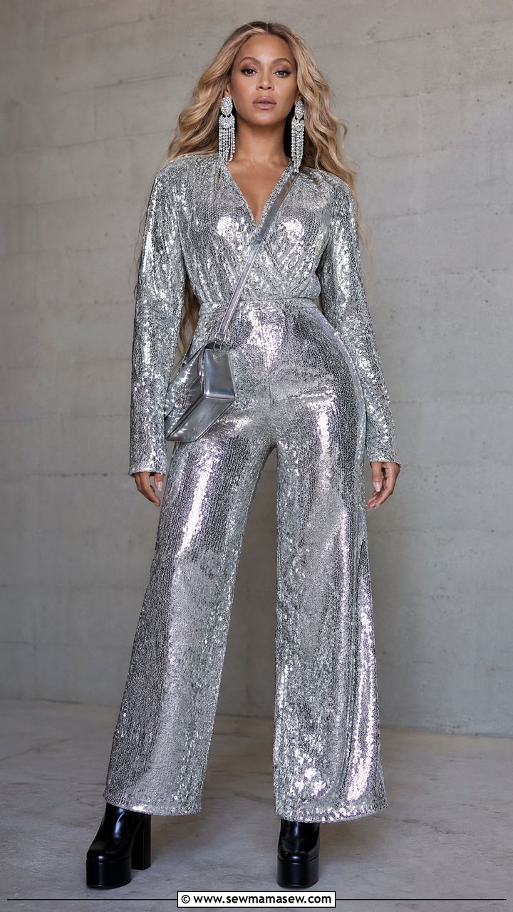 Sequined Jumpsuit with Platform Boots - 25 Beyonce concert outfit ideas