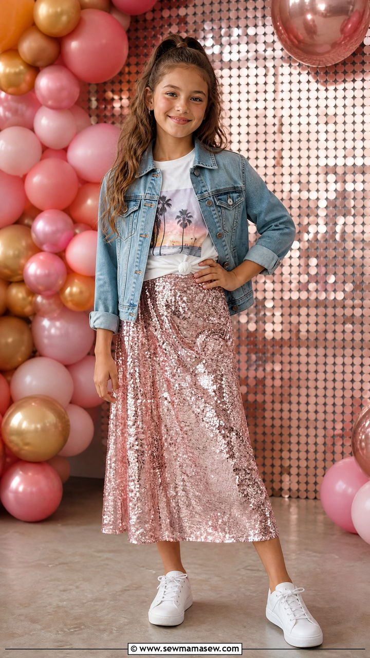 Sequined Skirt With Graphic Tee Outfit - 30 Cute outfits for tweens