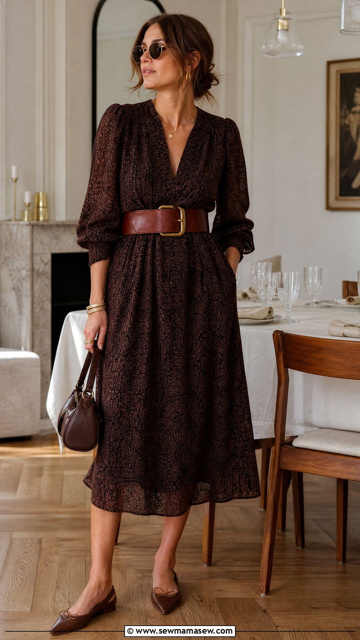 Sezane dress with a statement belt to define the waist - 25 French girl outfit ideas with Sezane dress