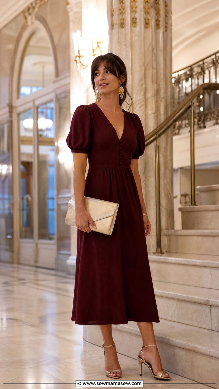 Sezane dress with heels and a clutch for an evening event - 25 French girl outfit ideas with Sezane dress