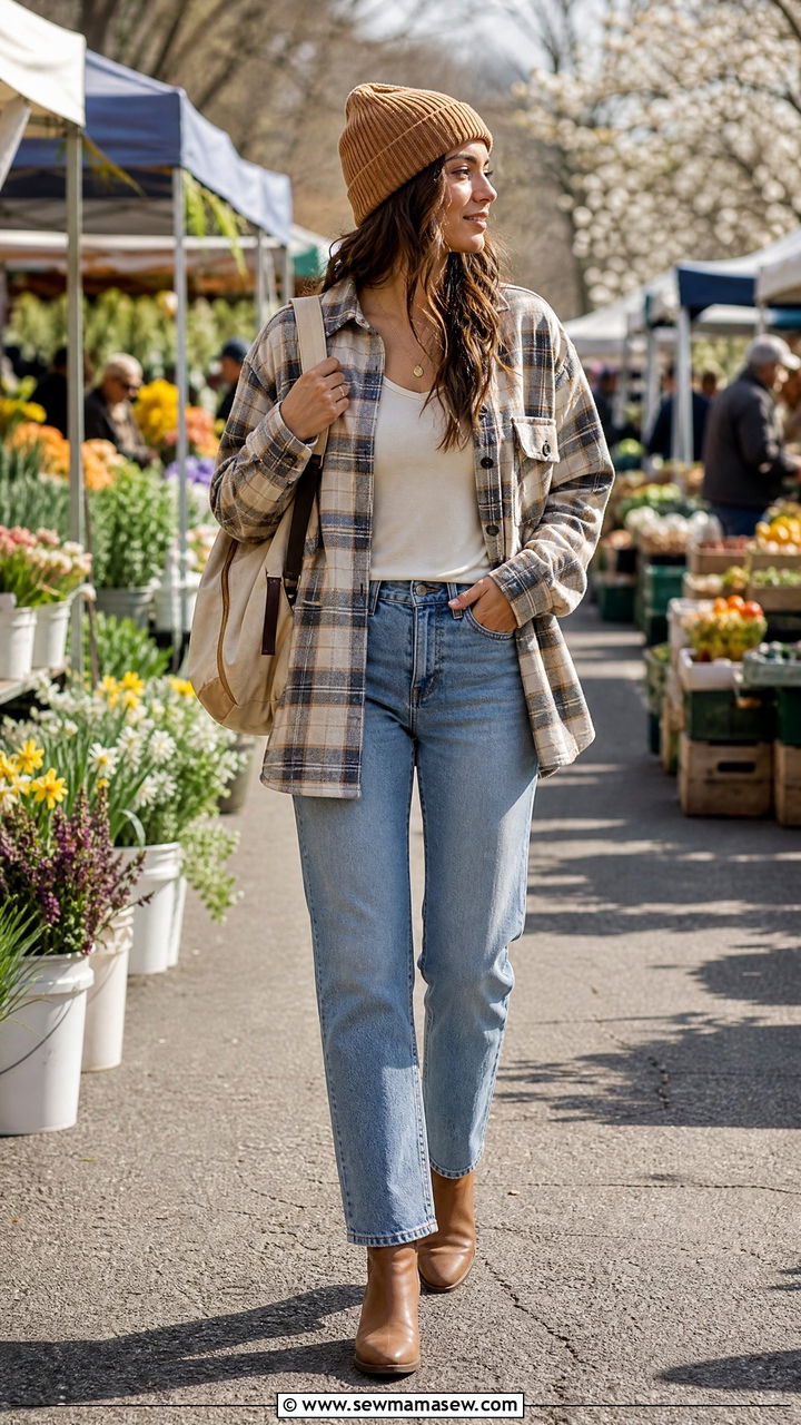 Shacket And Straight Denim Farmers Market Outfit - 40 Spring farmers market outfits