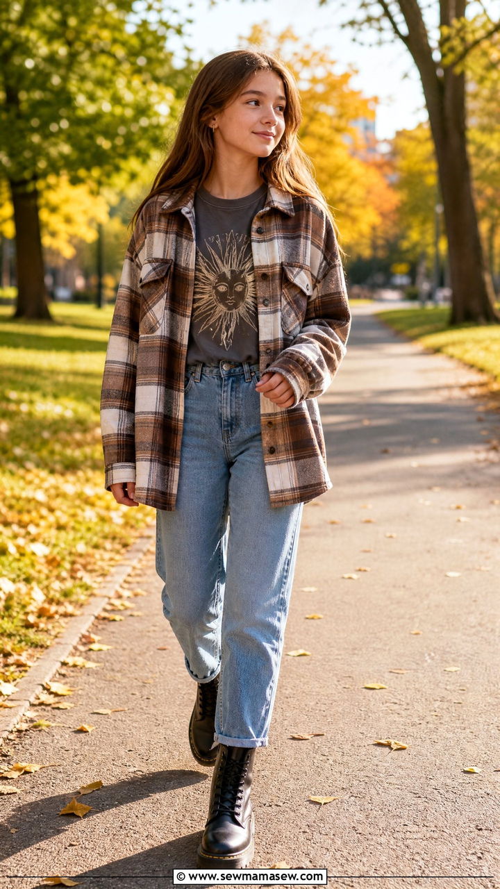 Shacket Layered Over A Graphic Tee - 30 Cute outfits for 13 year olds