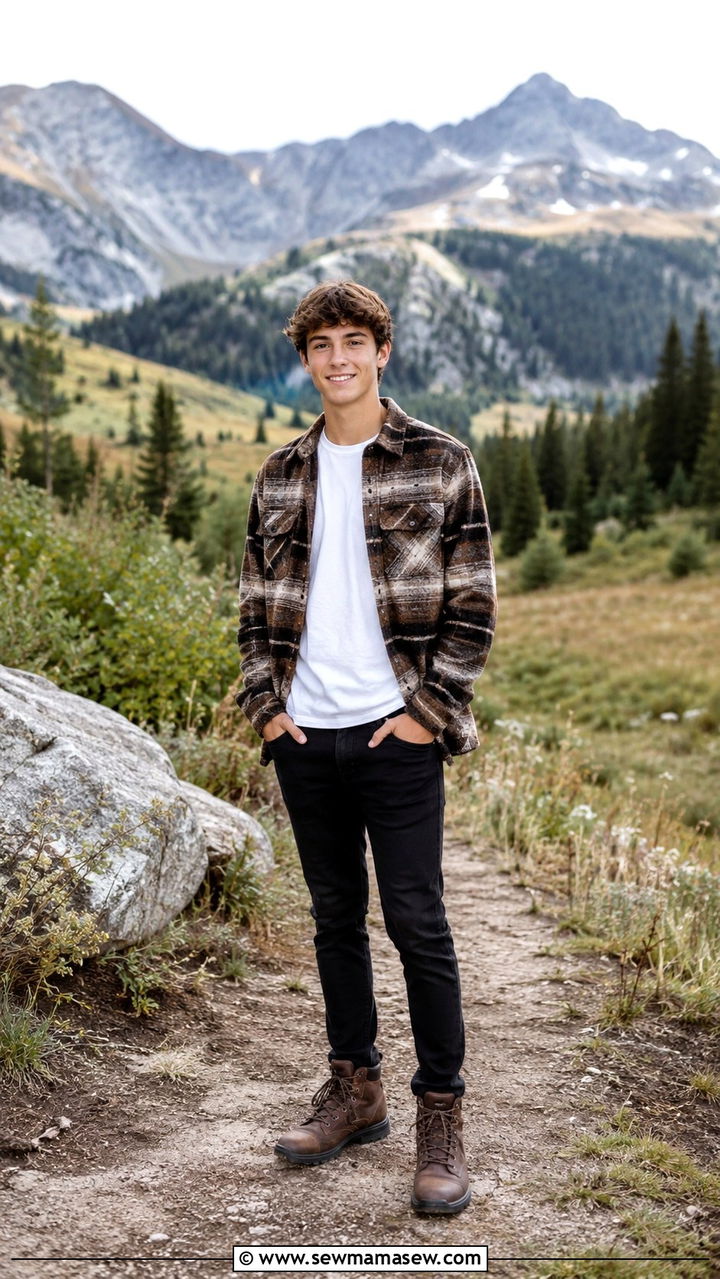 Shacket Over Plain Tee with Slim Jeans and Boots - 30 Senior photo outfit ideas for guys