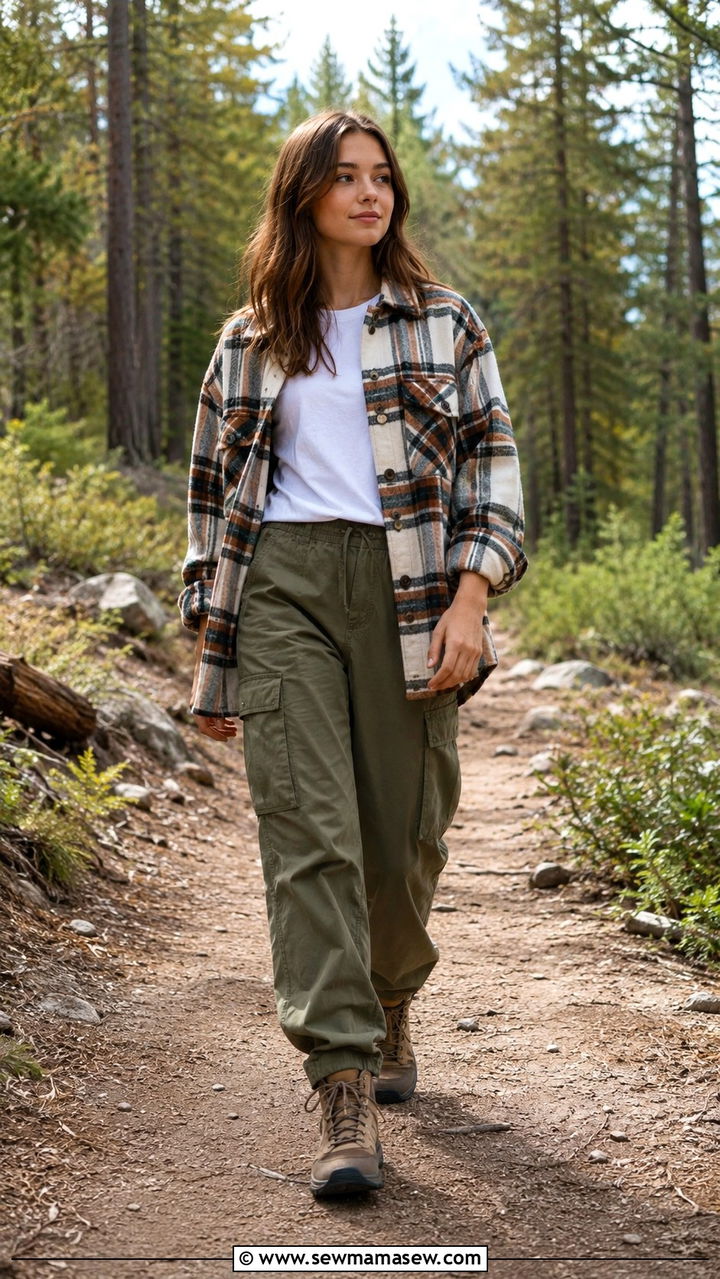 Shacket Over a Tee With Cargo Pants and Hiking Boots - 30 Trendy outfits for 15 year olds