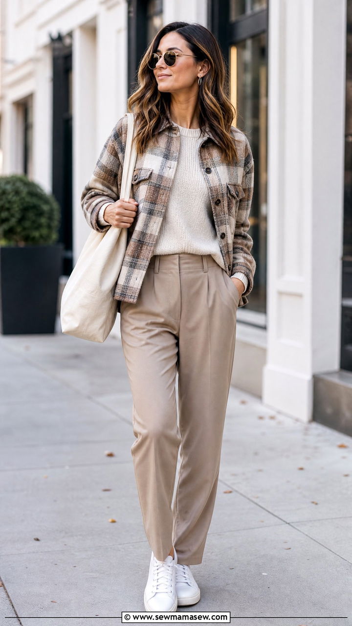 Shacket With Knit Top and Tailored Trousers Outfit - 25 jacket outfits inspo