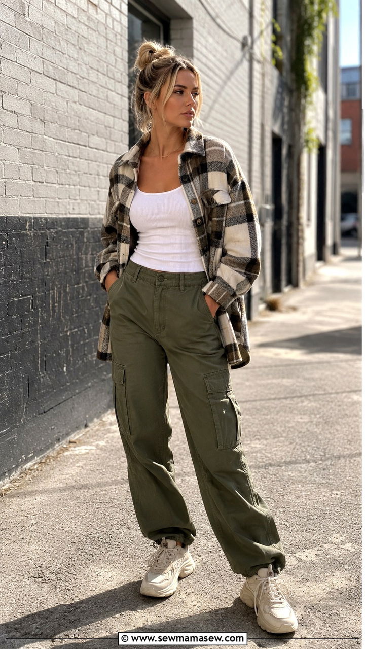 Shacket With Tank Top And Cargo Pants - 30 casual scandinavian outfits