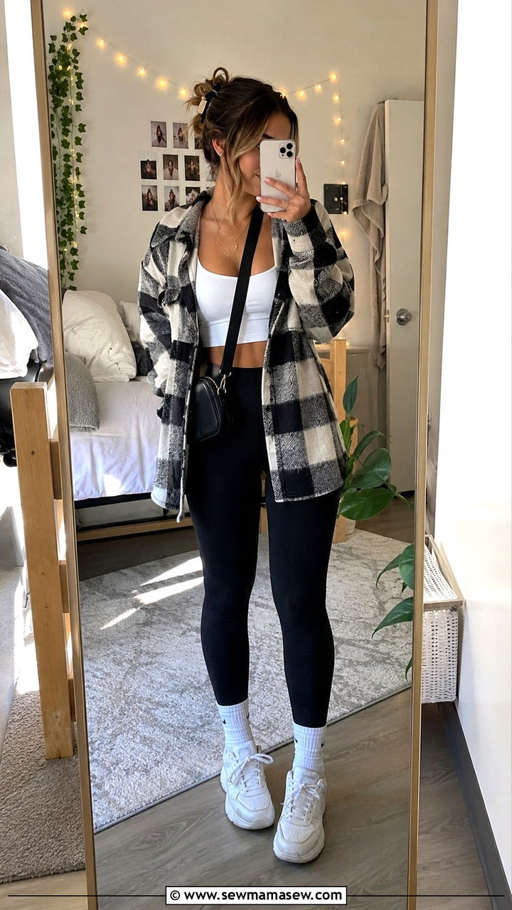 Shacket and Leggings - 30 Outfit ideas for college girls