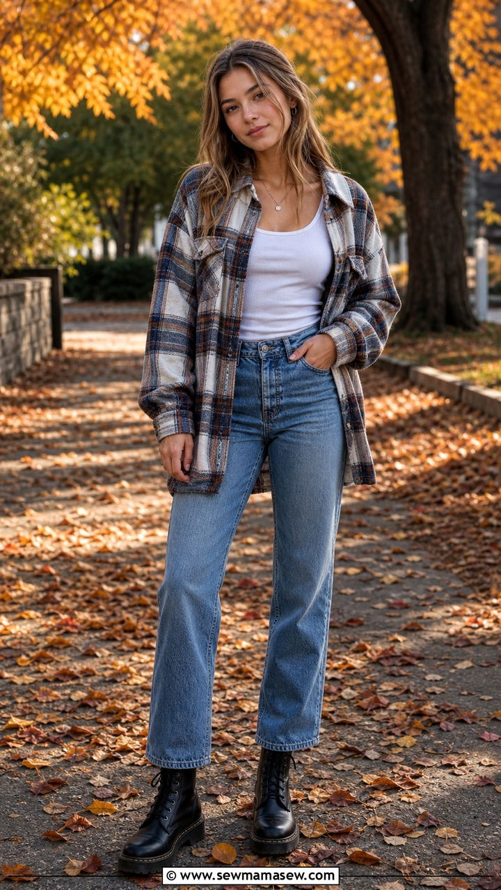 Shacket and straight leg jeans outfit - 40 school outfits ideas