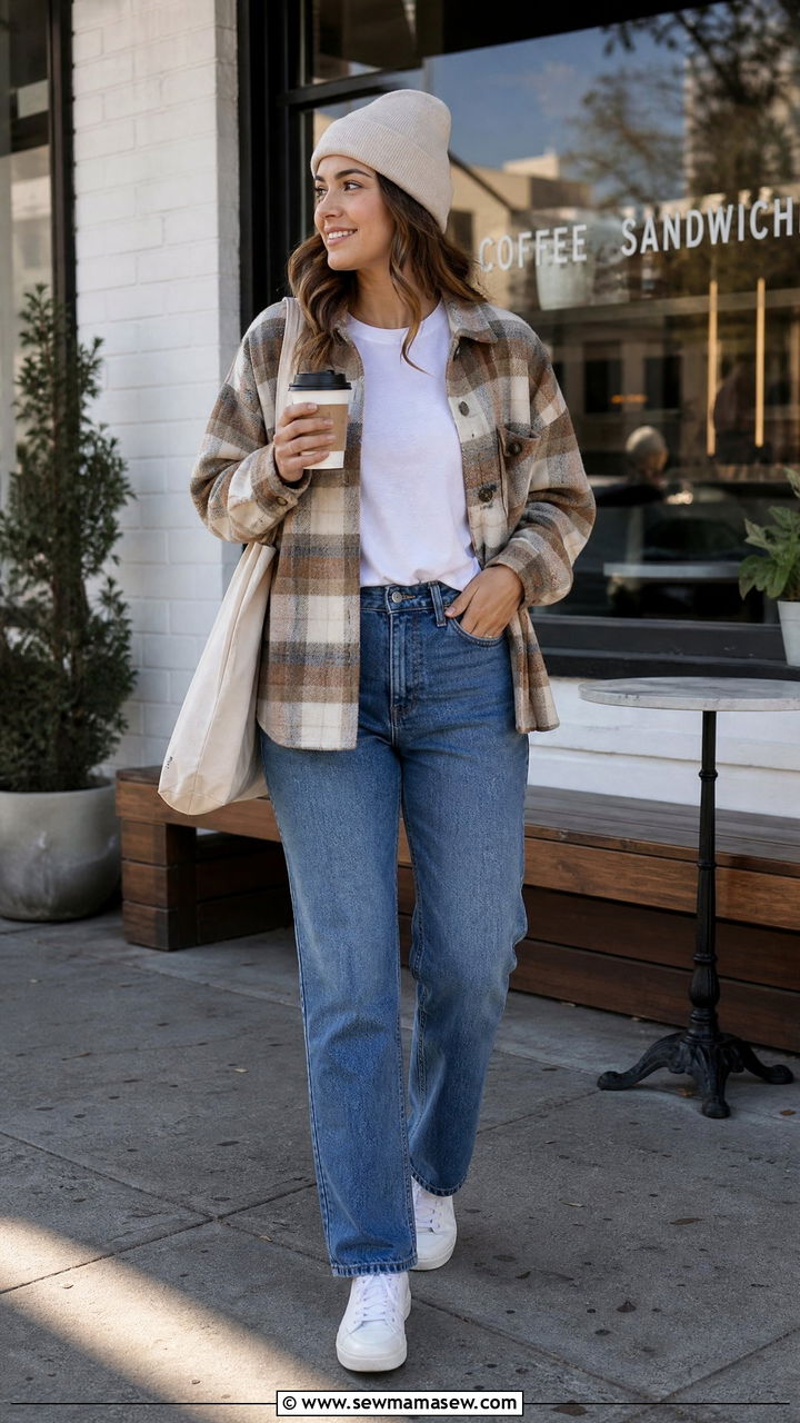 Shacket with straight leg jeans outfit - 30 Cozy spring outfit ideas 2026