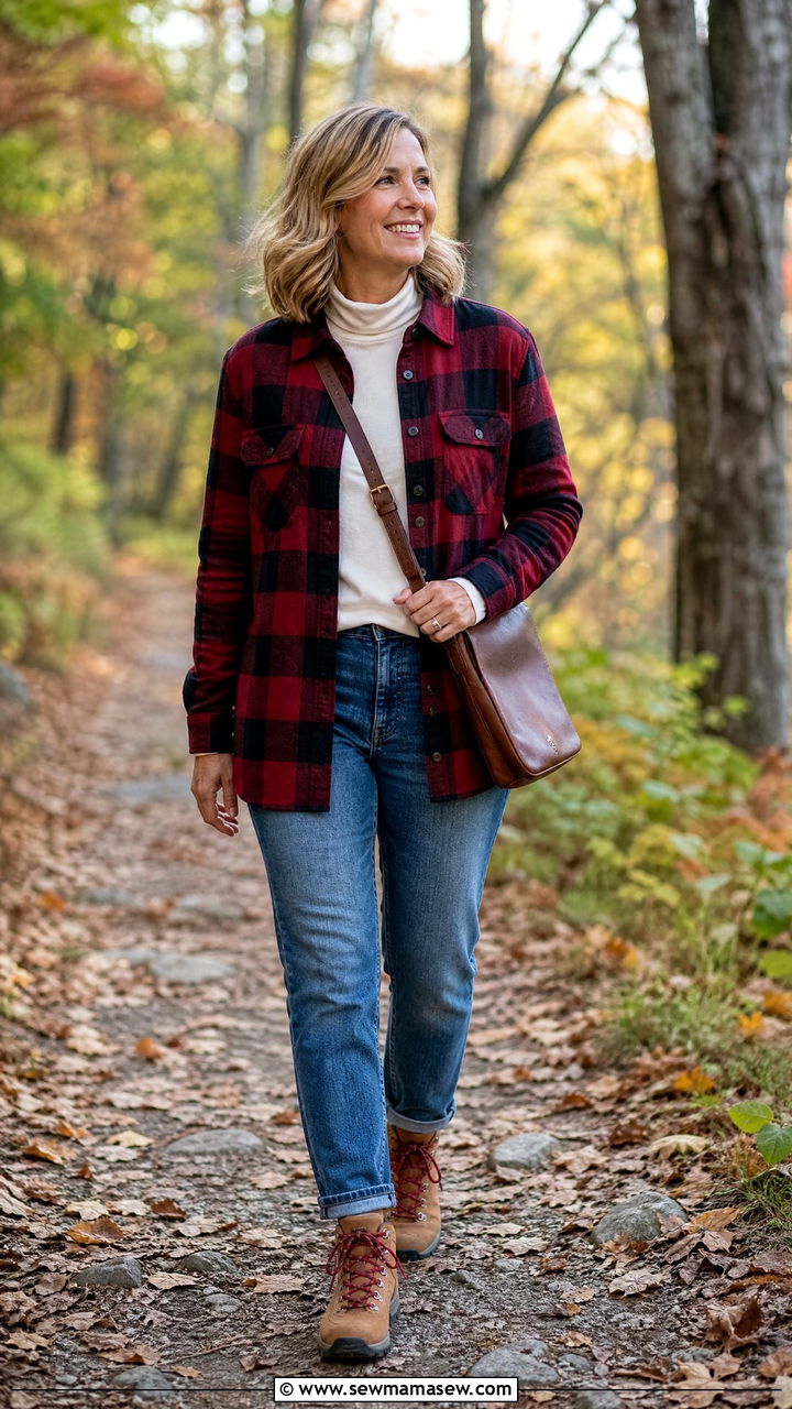 Shacket with straight leg jeans - 35 Jeans outfit ideas for women over 40