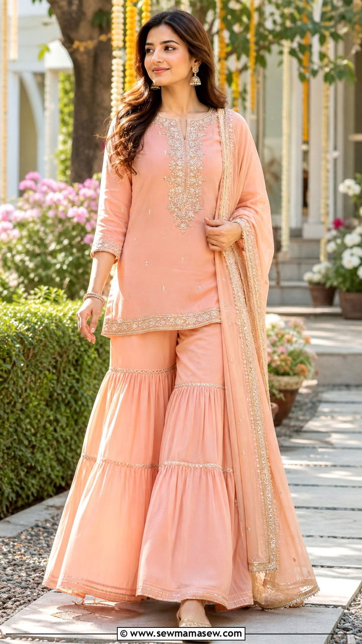 Sharara Set With Short Kurti And Embellished Khussas - 20 April Eid outfit ideas