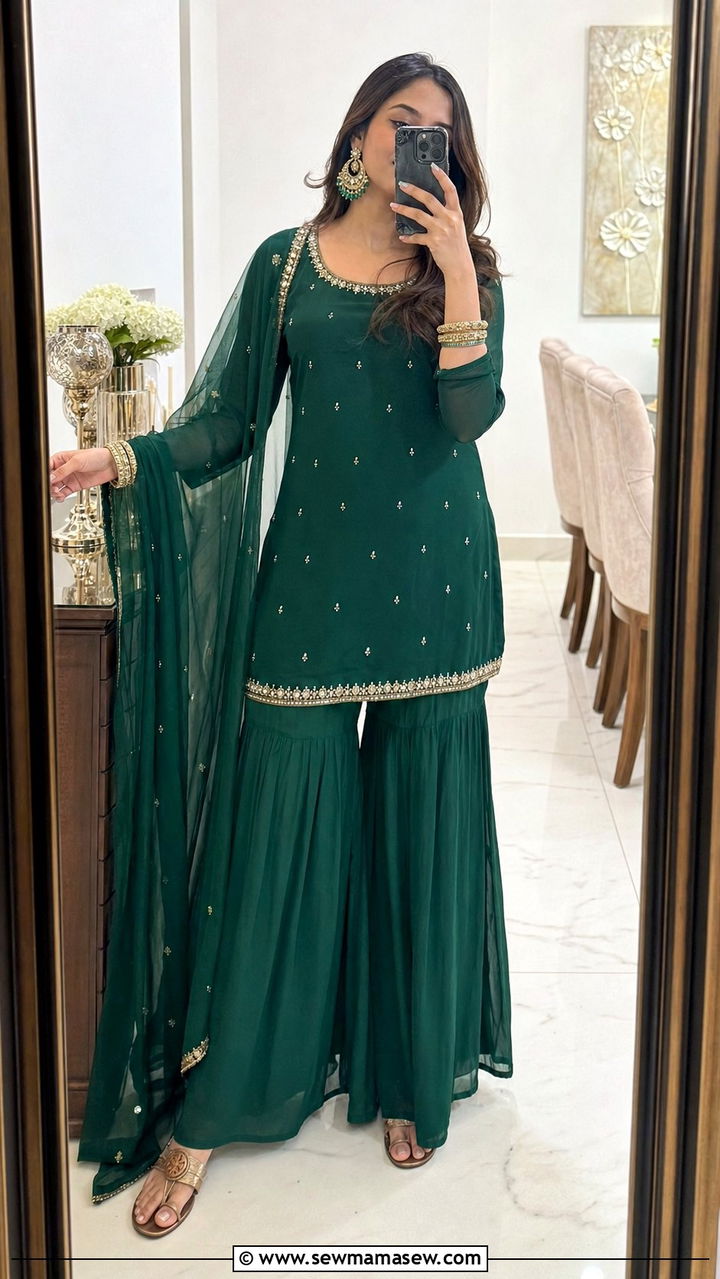 Sharara Set With Short Kurti - 25 Eid outfit ideas Indian
