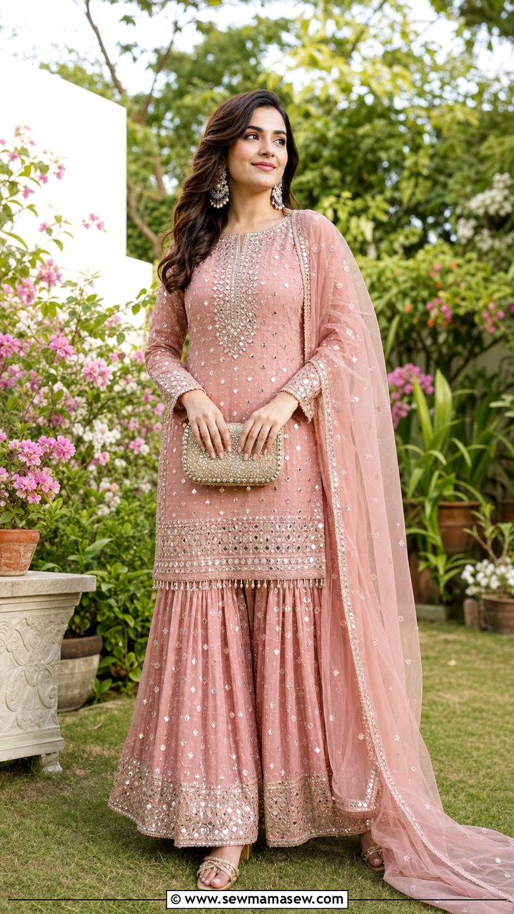 Sharara Set with Embellished Clutch - 25 Eid al Fitr outfit ideas 2026