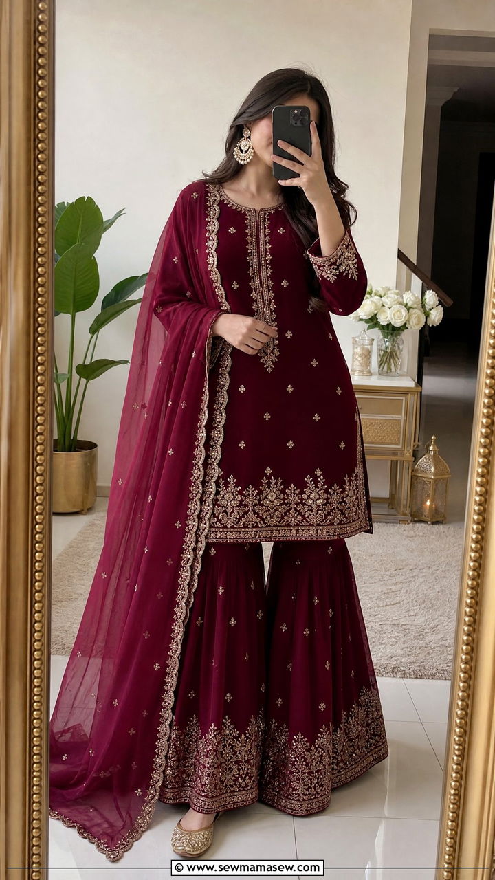 Sharara Set with Embroidered Kurta - 30 Eid al Fitr outfit ideas