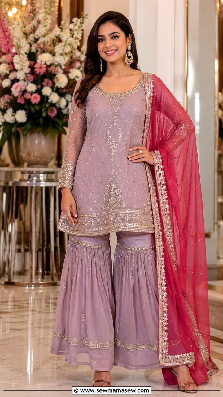 Sharara Set with Short Kurti - 30 Karachi outfit ideas