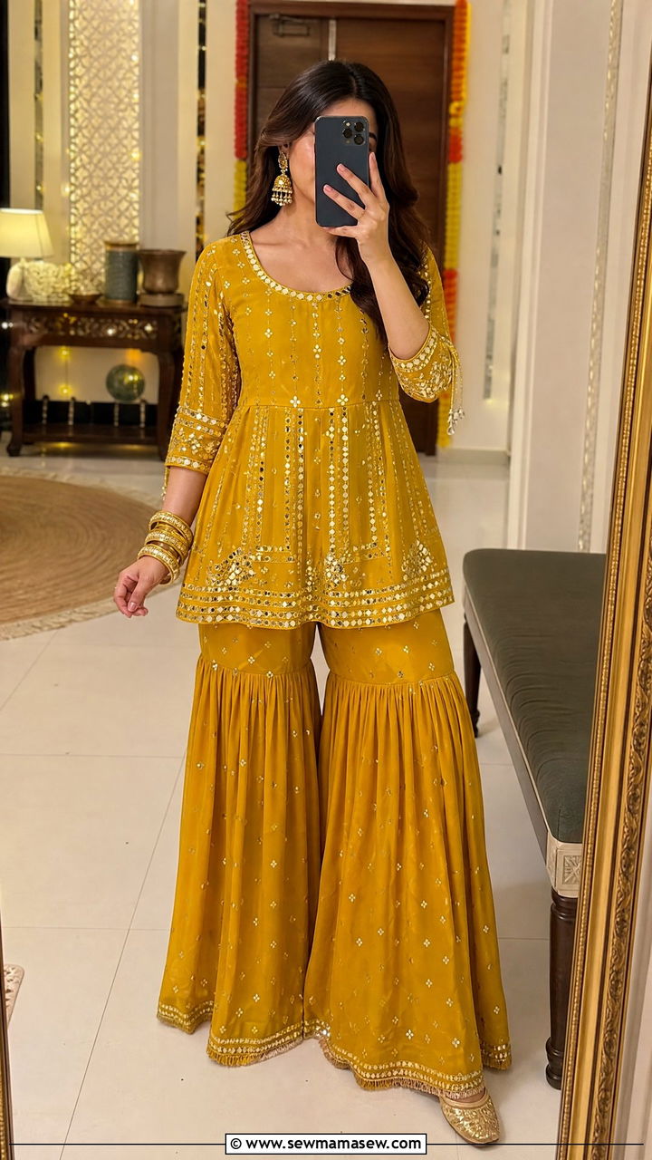 Sharara Suit for Dholki Event - 20 Wedding guest outfit ideas Dholki
