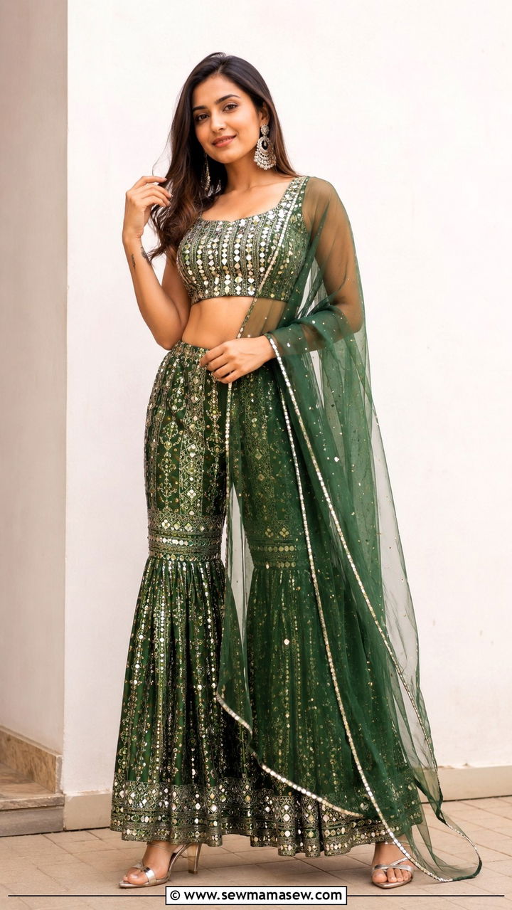 Sharara set with embroidered crop top - 30 Navratri outfit ideas