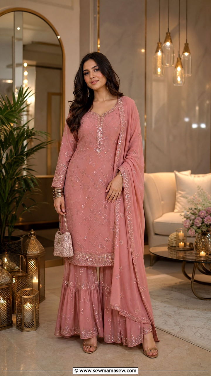 Sharara suit with dupatta - 25 Iftar outfit ideas