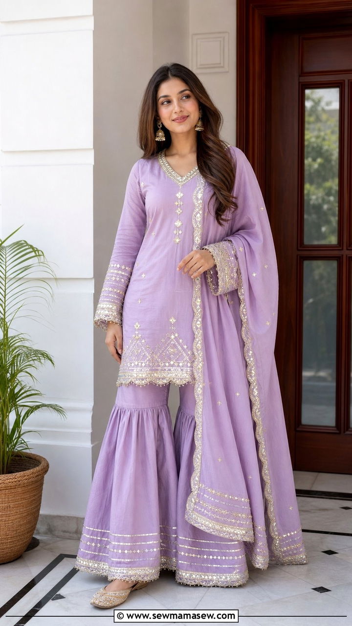 Sharara with short kurta and embellished juttis - 25 Eid al Adha outfit ideas 2026