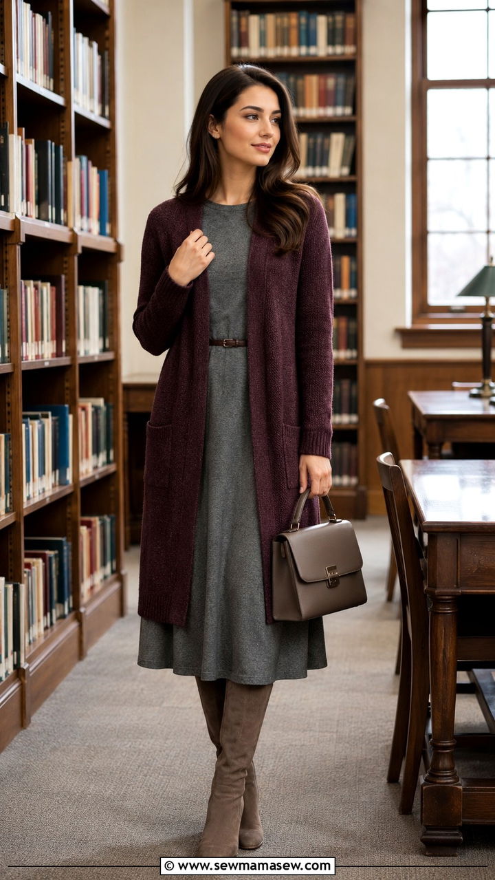 Shawl cardigan with modest midi dress - 30 Modest outfit ideas with cardigan