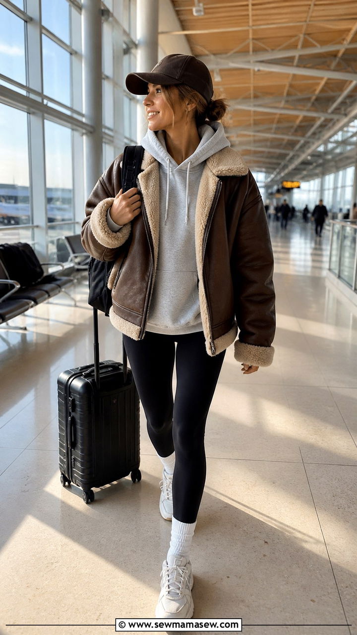 Shearling Jacket with Hoodie and Leggings - 40 Shearling jacket outfit ideas