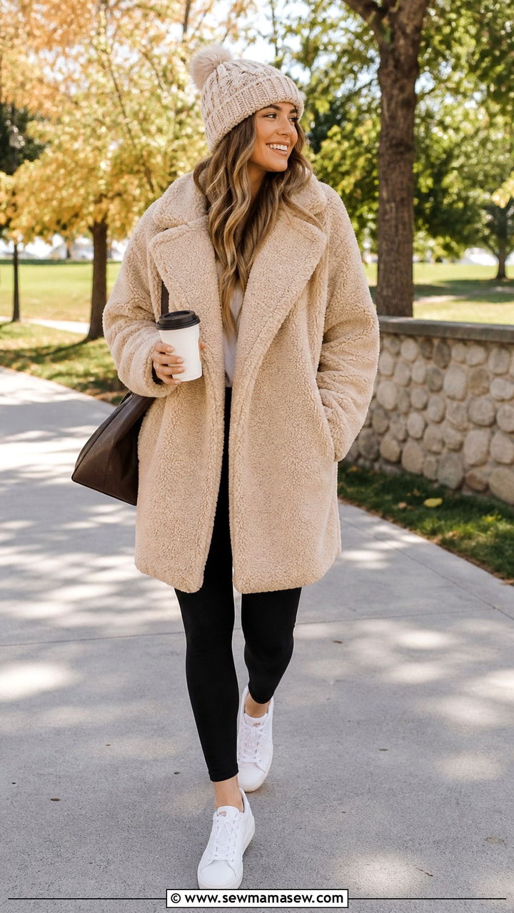 Shearling aviator jacket with straight leg jeans - 40 Shearling coat outfit ideas
