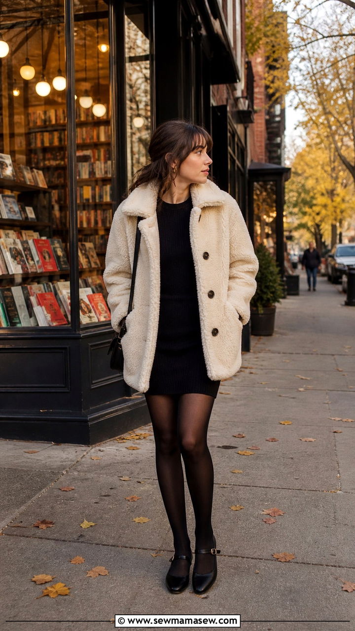 Shearling jacket with Mary Janes - 40 What to wear in Chicago