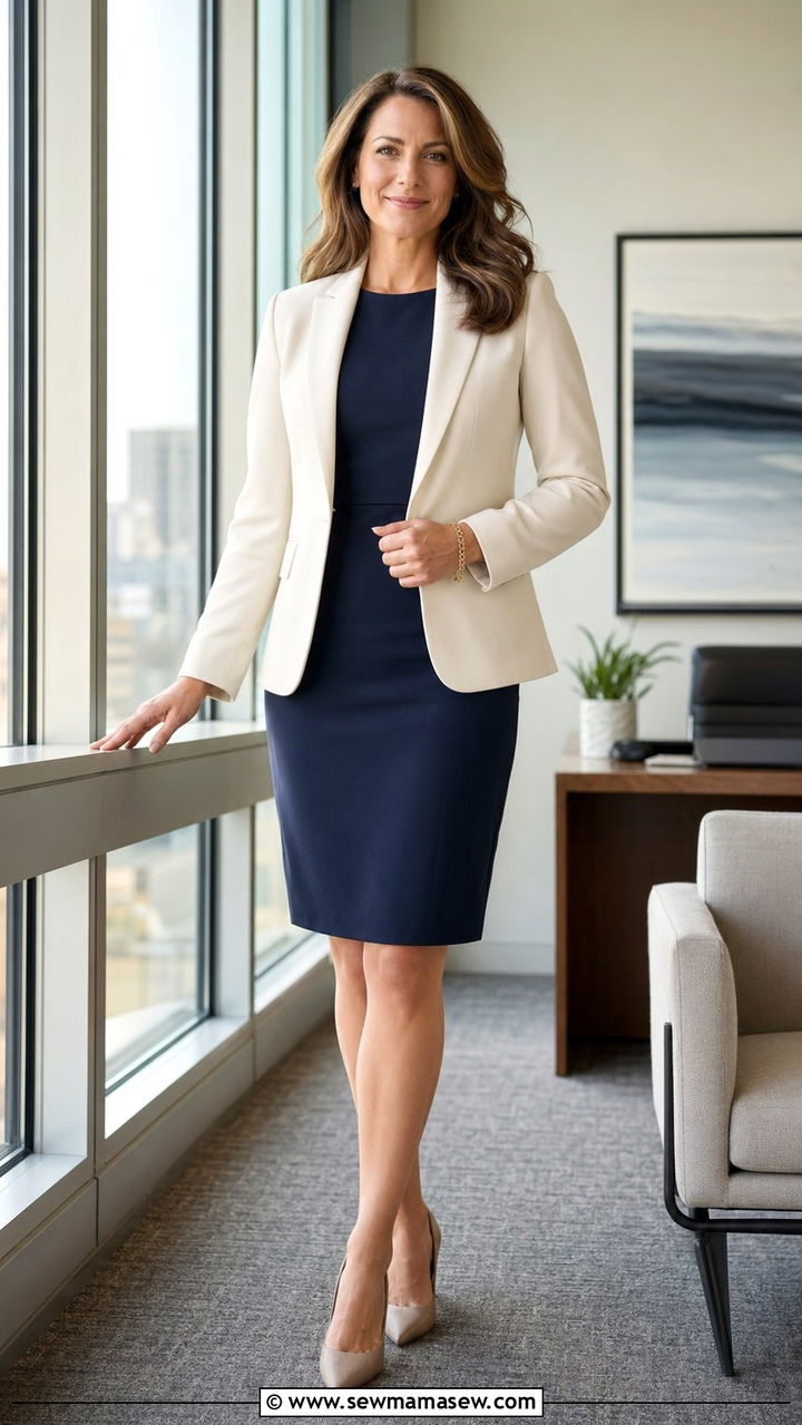 Sheath Dress And Tailored Blazer Outfit - 30 Zoom interview outfit ideas