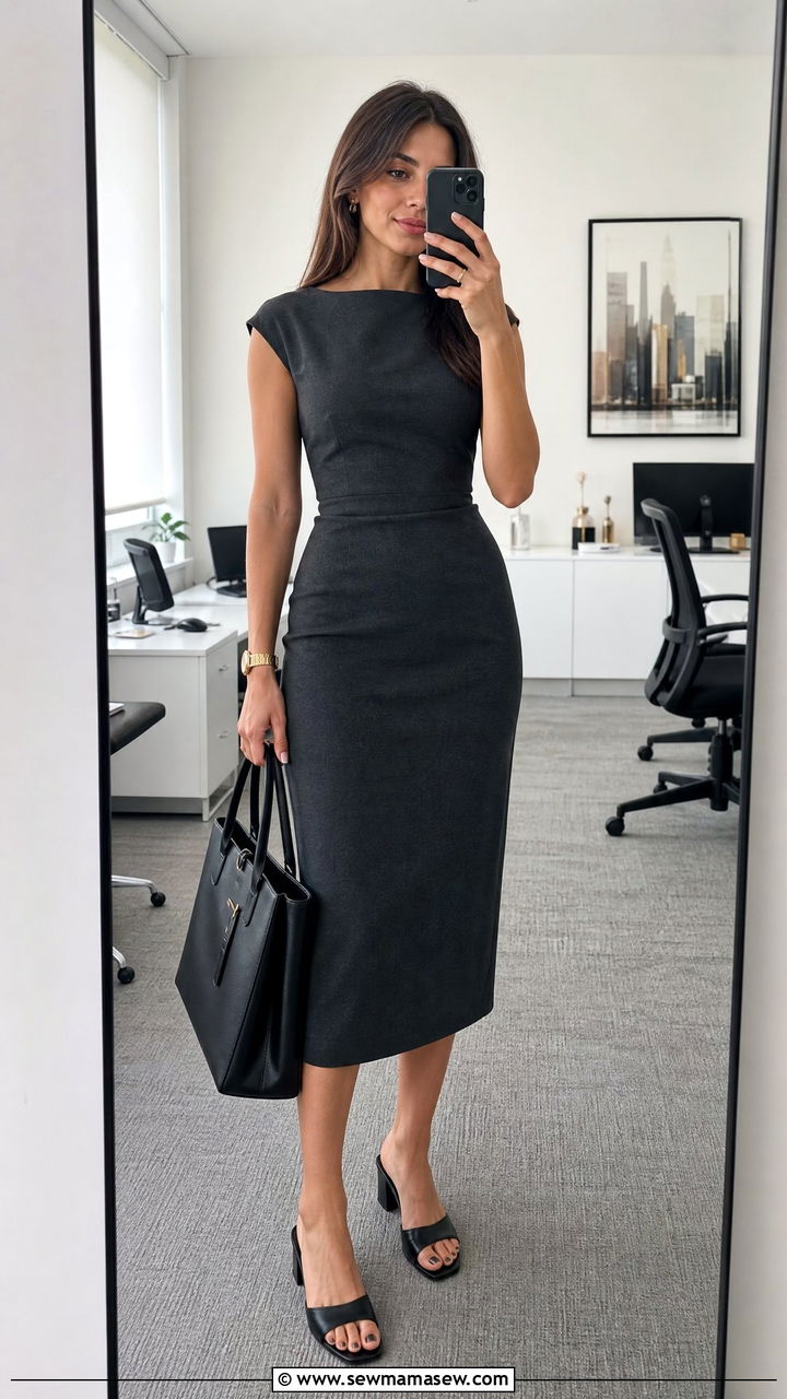 Sheath Dress Outfit With Structured Tote - 25 Interior designer outfit ideas