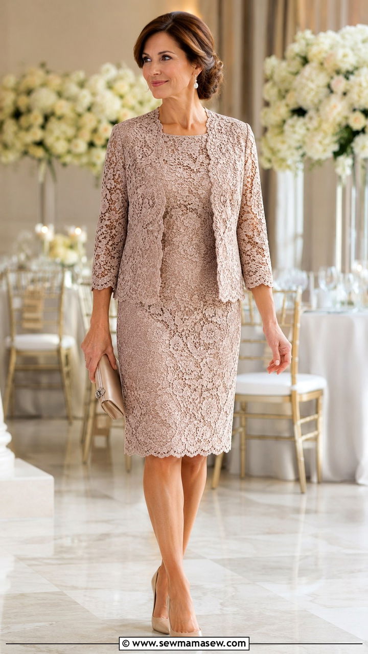 Sheath Dress With Jacket and Clutch Outfit - 20 Wedding guest outfit ideas sheath dress