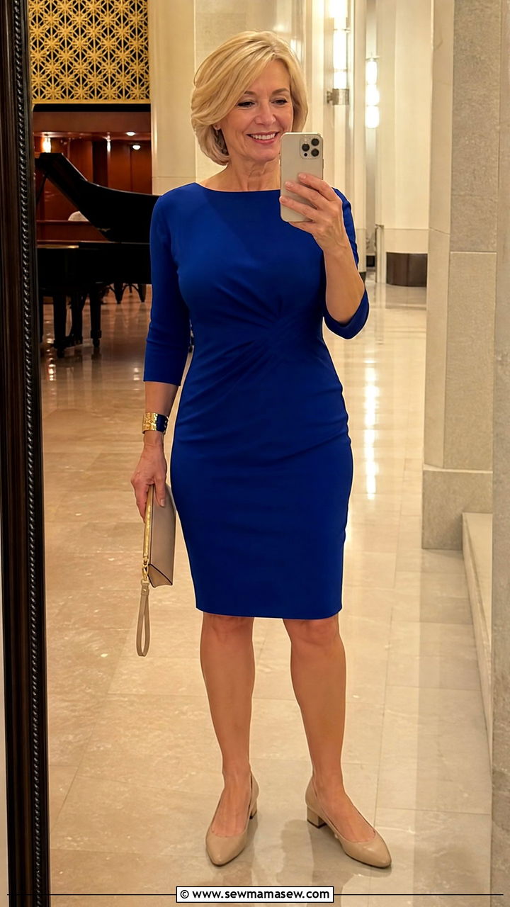 Sheath Dress With Low Block Heels Outfit - 30 Concert outfit ideas for women over 50