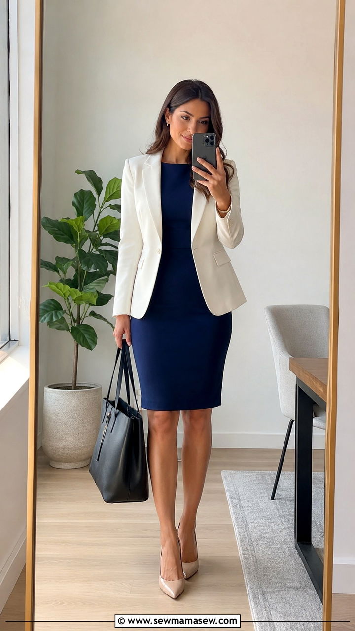 Sheath dress with a structured blazer - 25 Presentation outfit ideas