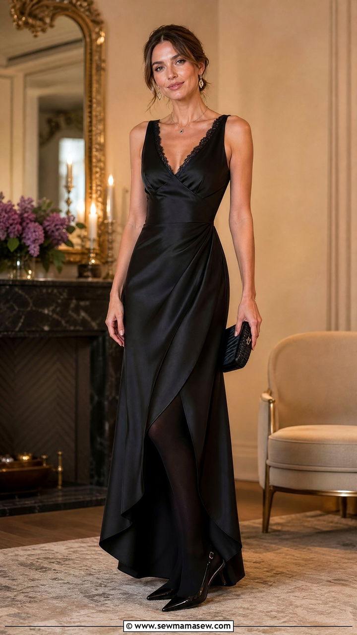 Sheer Black Tights With Silk Gown and Slingback Heels - 20 Zoe Kravitz spring outfit ideas