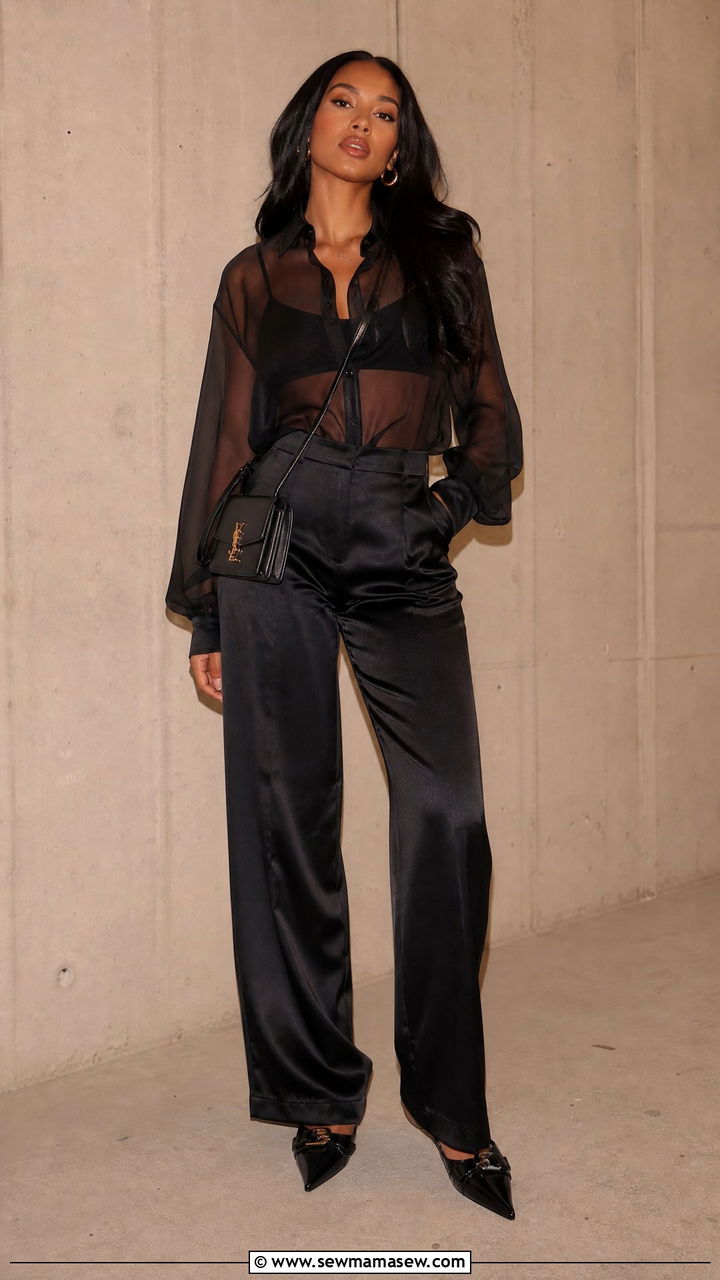 Sheer Blouse With HighWaist Trousers And Pointed Flats - 30 Stadium concert outfit ideas