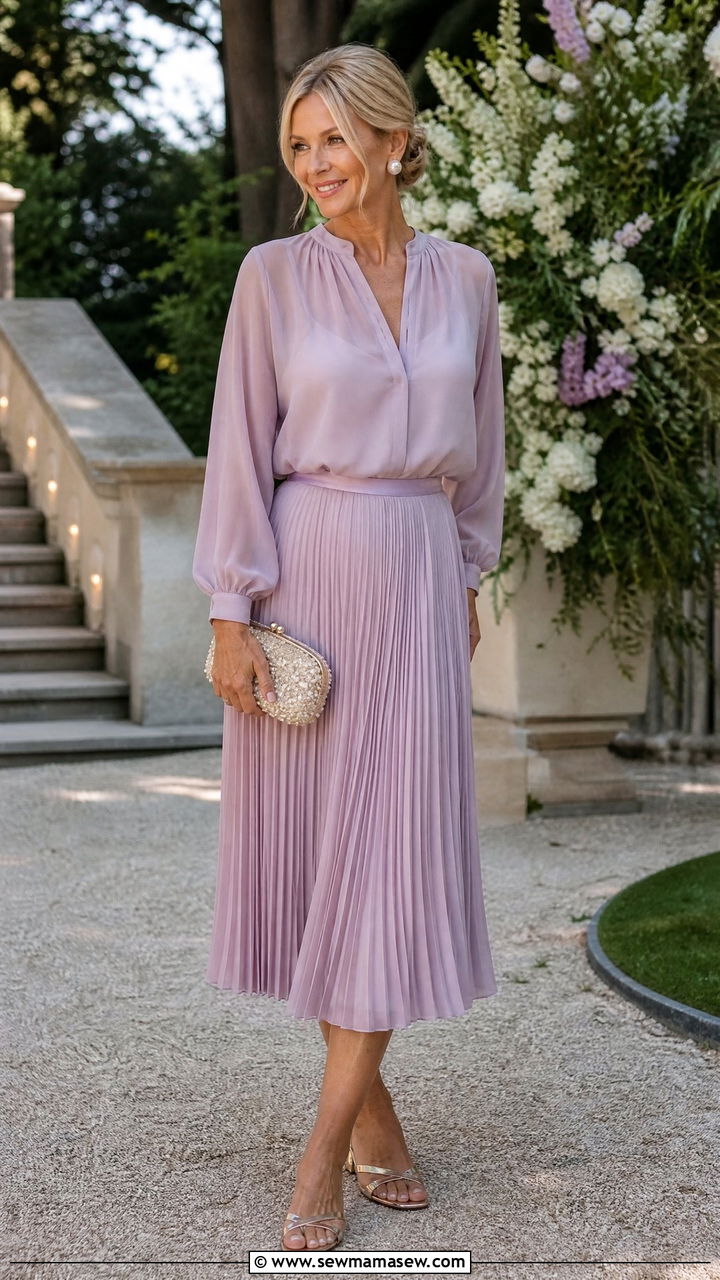 Sheer Blouse and Pleated Skirt Outfit - 30 Summer outfits with pleated skirts