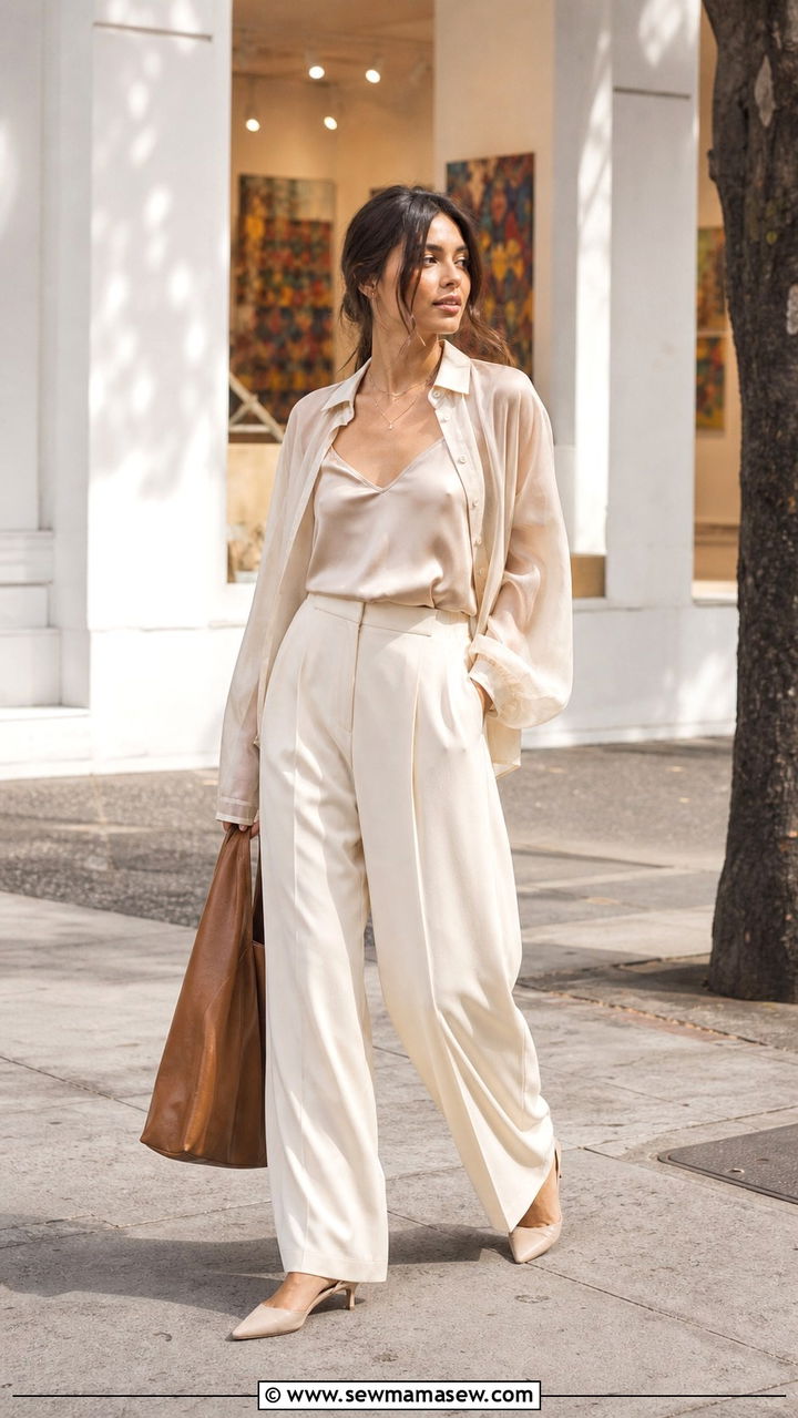 Sheer Blouse and Satin Cami Outfit - 40 spring shopping day outfit ideas