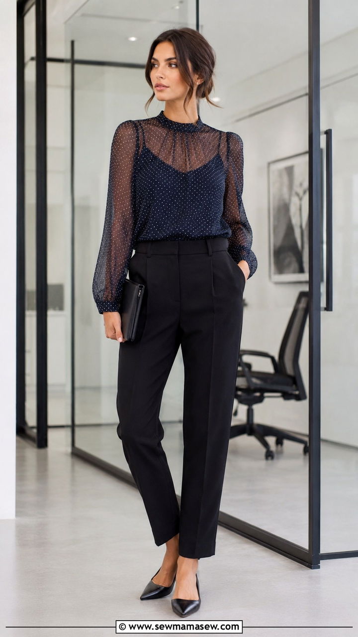 Sheer Blouse and Tailored Trousers Outfit - 25 May outfits for women