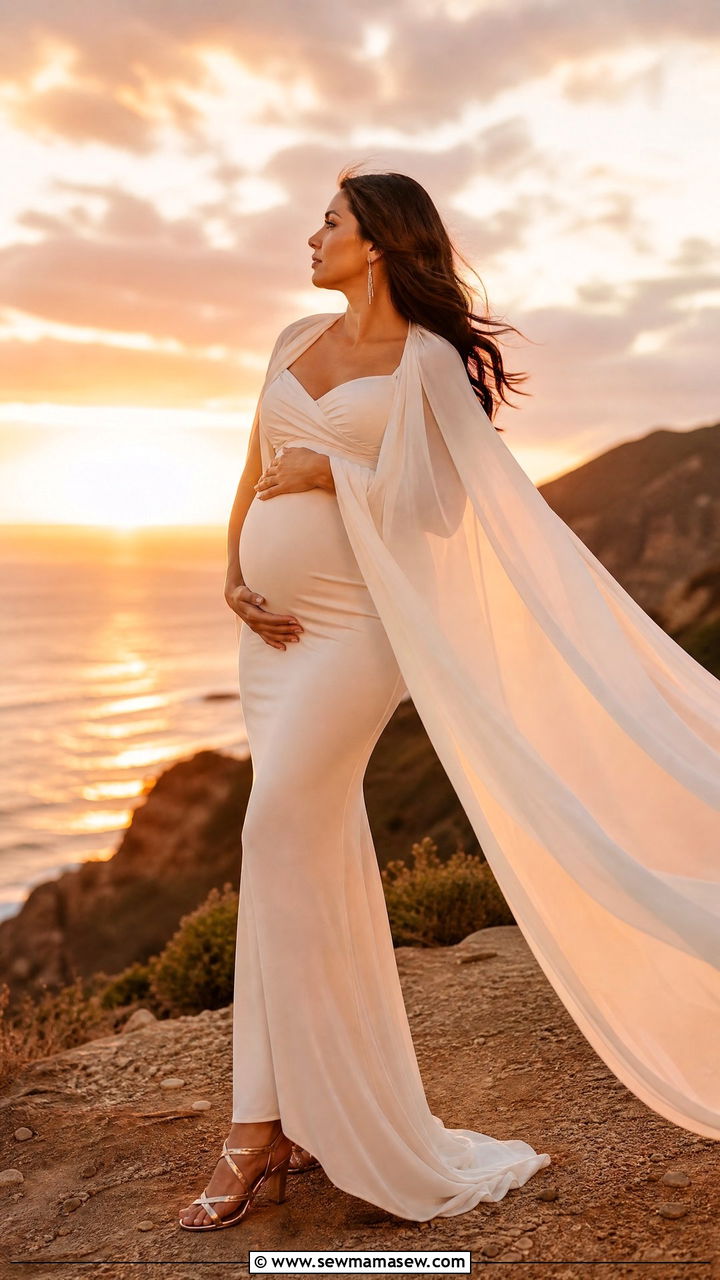 Sheer Cape Maternity Photoshoot Gown - 25 Maternity outfit ideas for photoshoot