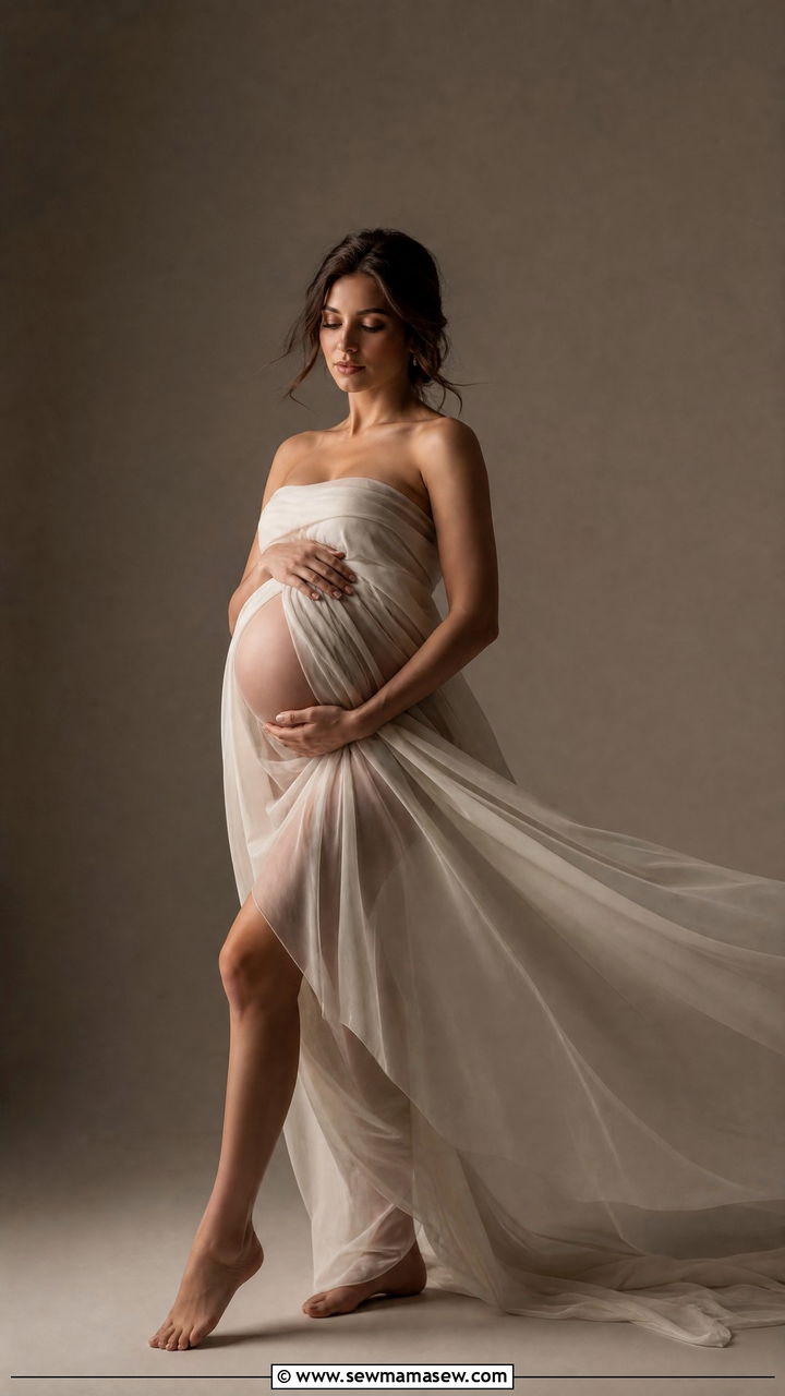 Sheer Draped Fabric Maternity Photoshoot Ensemble - 25 Maternity outfit ideas for photoshoot
