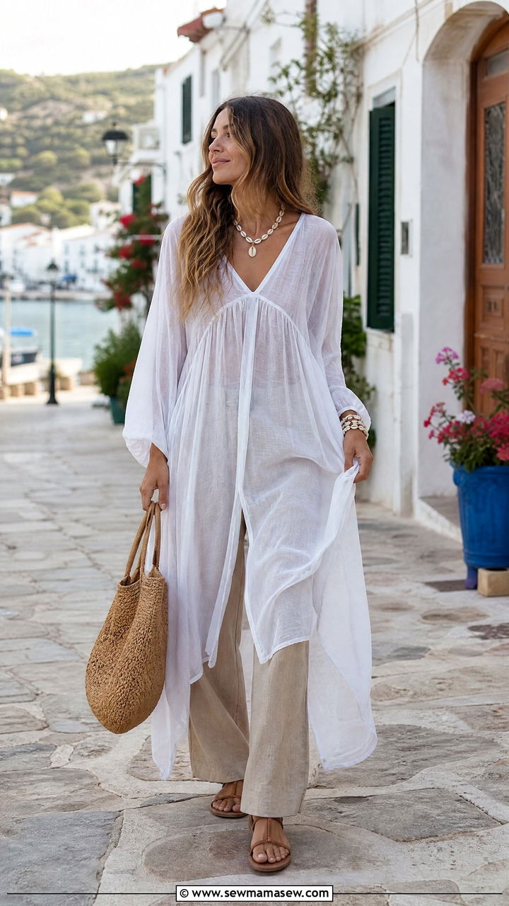 Sheer Dress over Relaxed Pants - 25 hot weather outfits aesthetic