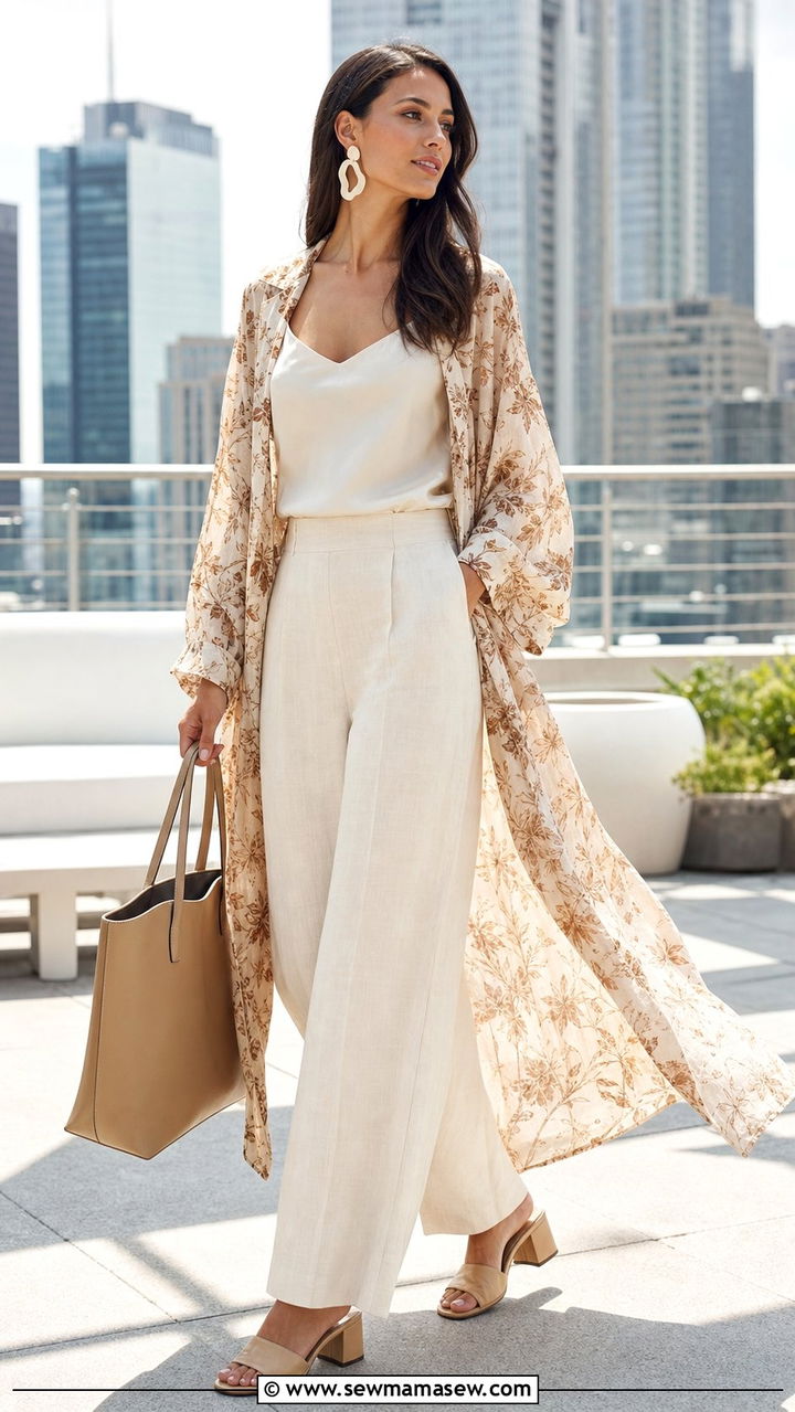 Sheer Duster Over a Cami and Wide Leg Pants - 25 Summer layering outfits