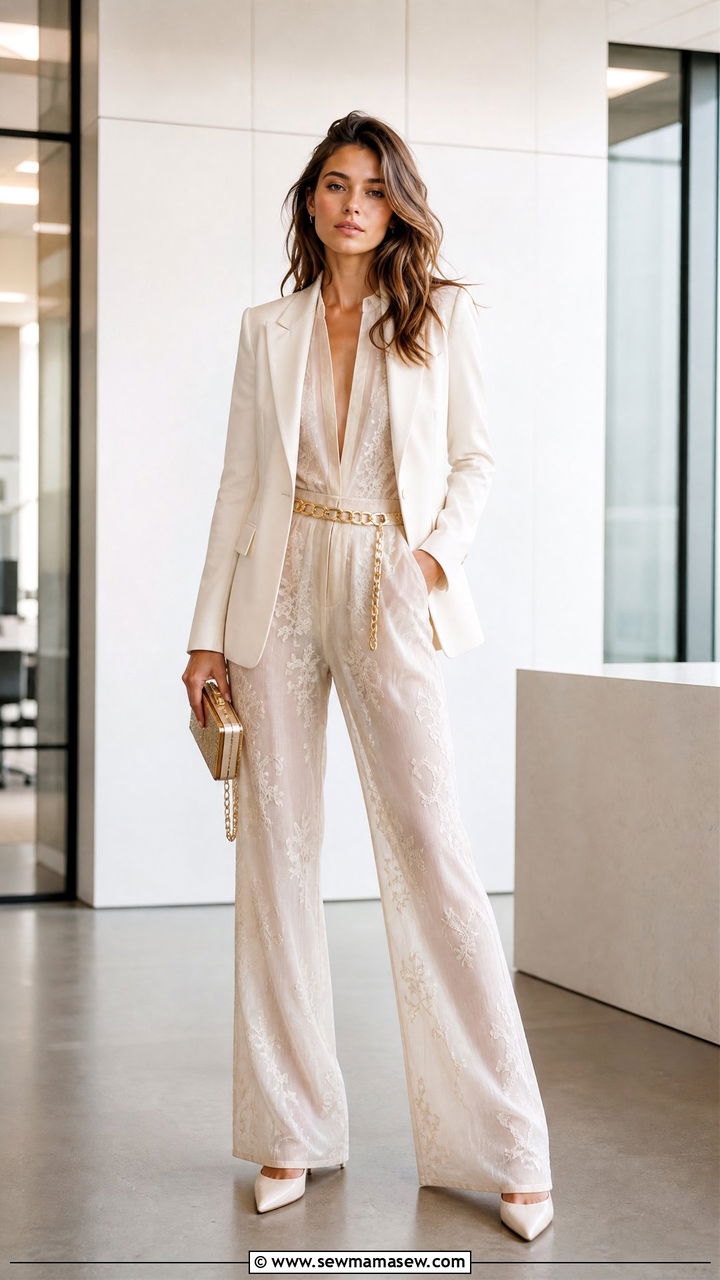 Sheer Jumpsuit Layered Under a Tailored Blazer - 25 Chloé boho outfit ideas