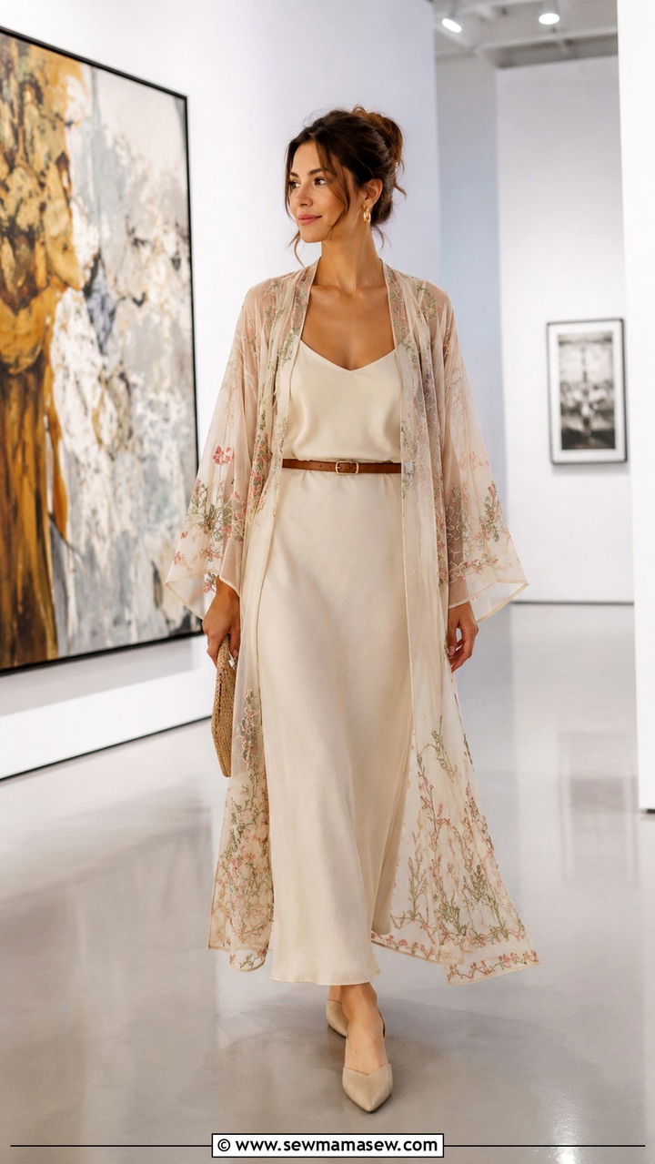 Sheer Kimono Over Maxi Dress For Layering - 30 Maxi dress with a kimono outfit ideas