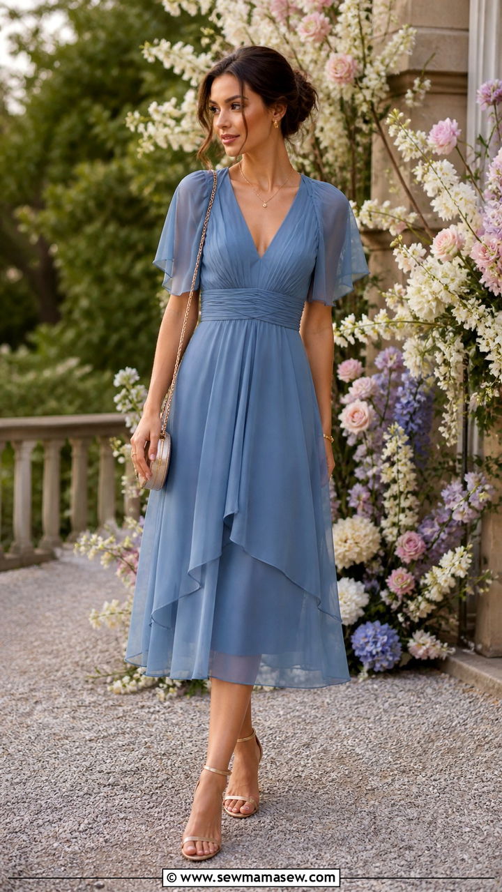 Sheer Layered Midi Dress With Minimal Sandals - 40 spring wedding guest outfit ideas