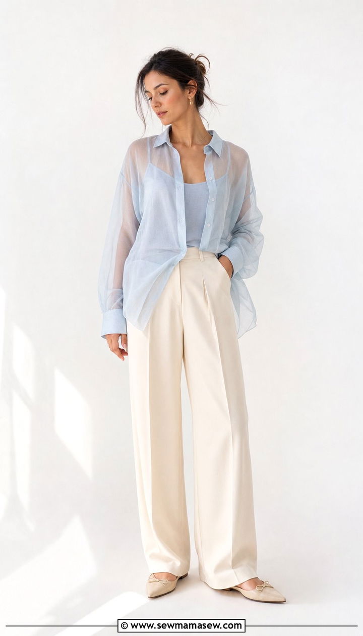 Sheer Layered Top with Tailored Trousers - 25 spring summer 2026 outfits trends