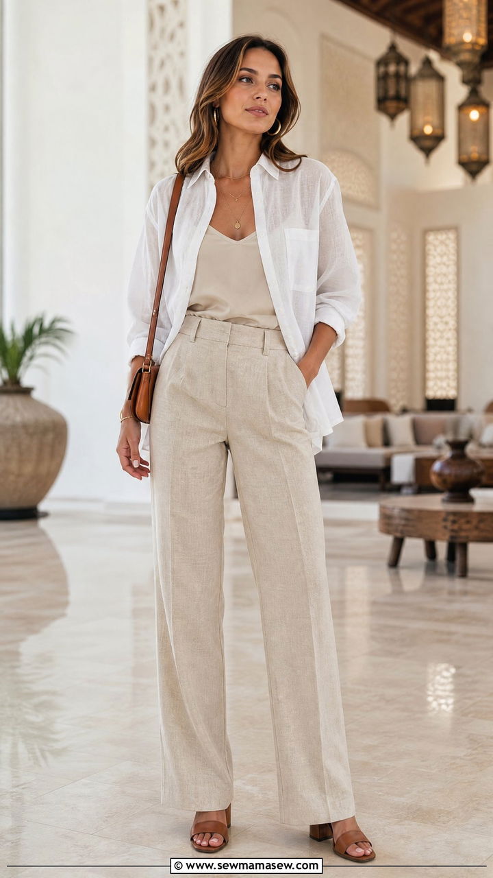Sheer Linen Blouse with Cami and Trousers - 25 Zanzibar outfit ideas