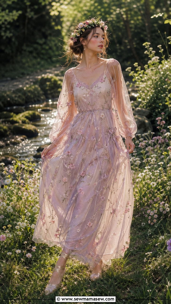 Sheer Maxi Dress Over Slip Dress With Glittery Flats - 35 aesthetic outfits for women