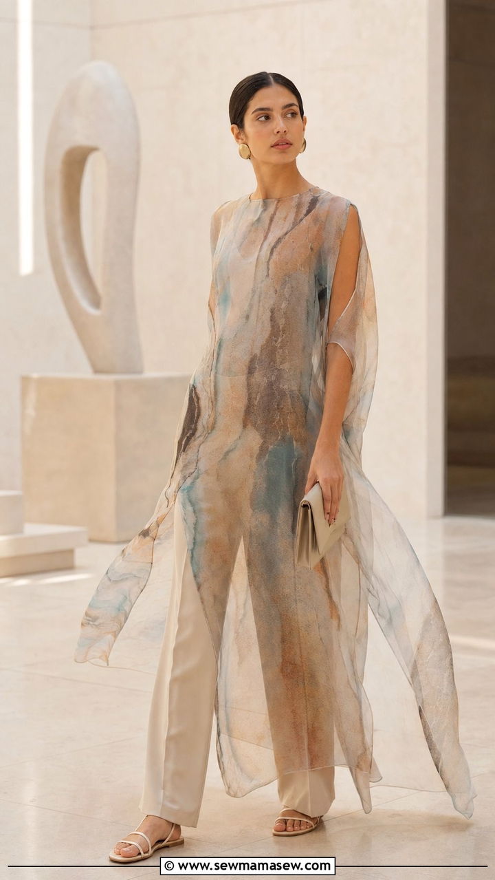 Sheer Maxi Dress over Tailored Trousers - 25 summer outfit ideas trends